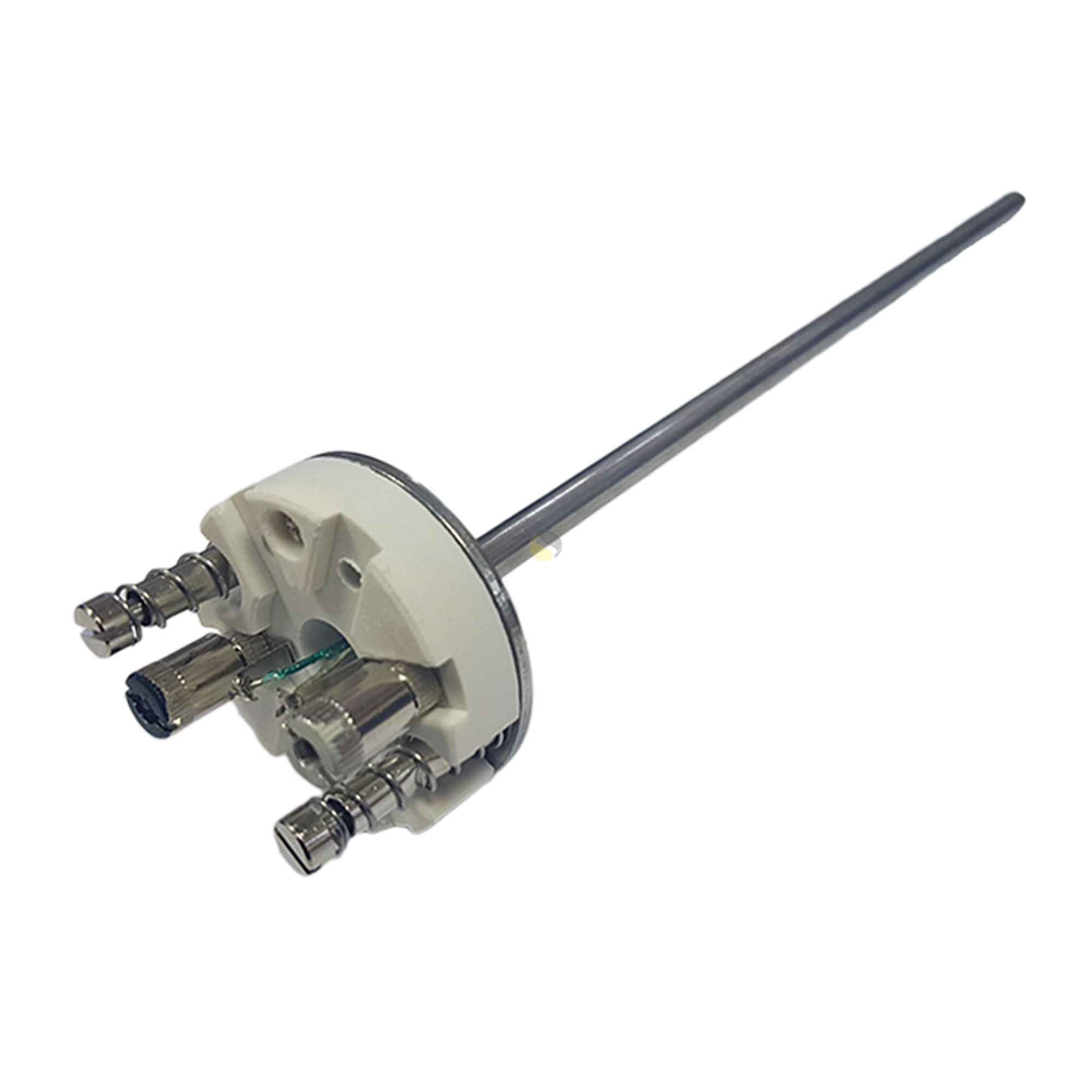 spring loaded temperature sensor with thermowell and inset sensor.