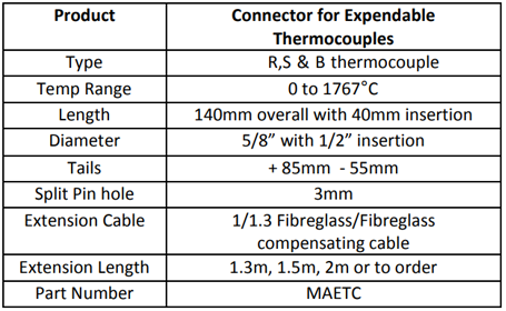 Specification for Connector for Expendable Thermocouples