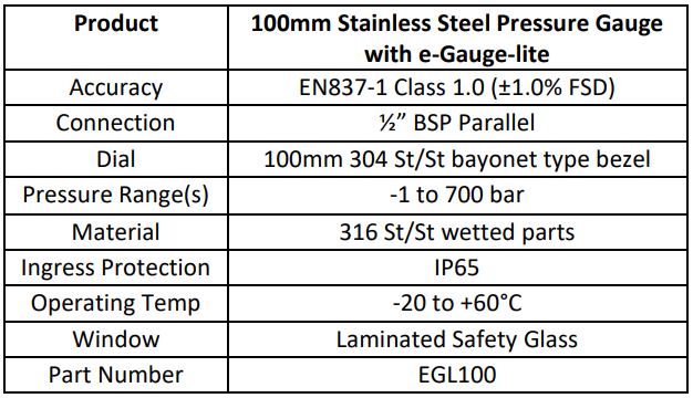 100mm Pressure Gauge Specification